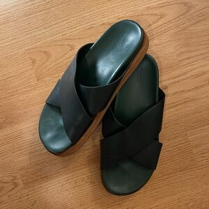 Forest Green leather slides